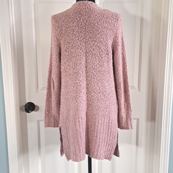 New York & Company Long Popcorn Pink Cardigan with Front Pockets - Picture 2 of 7